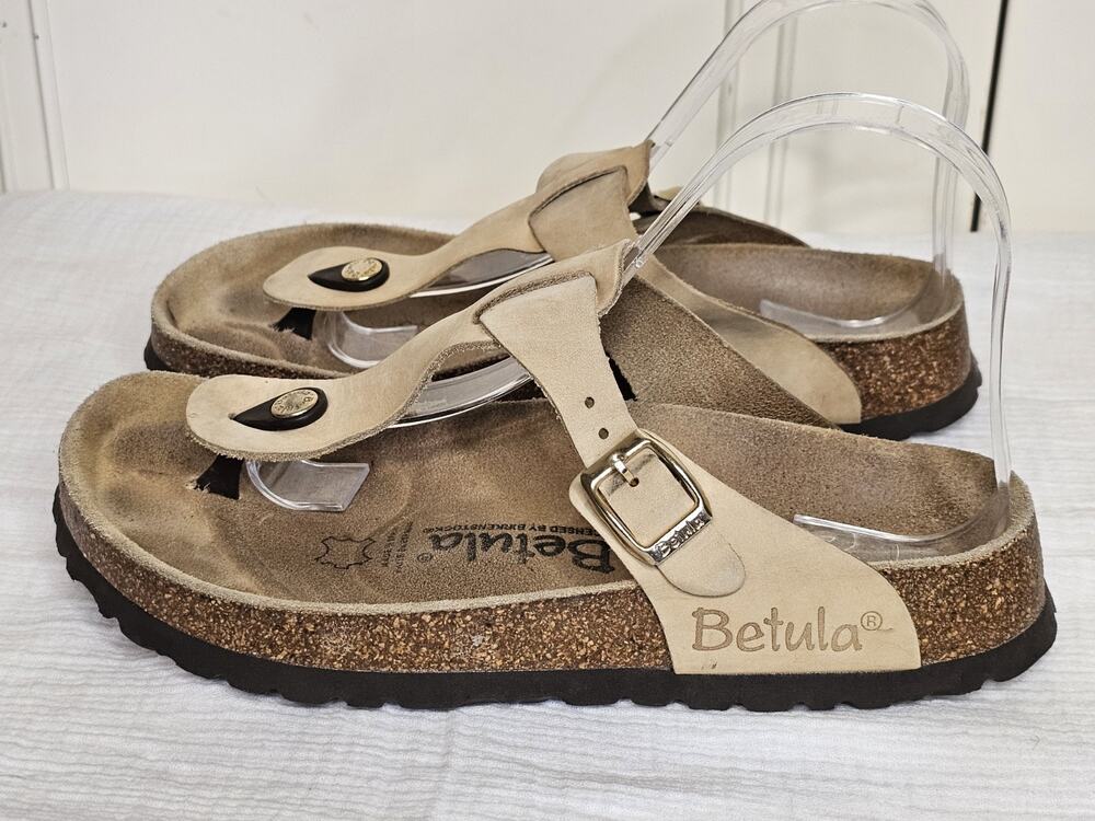 Birkenstock Gizeh Sandal Almond Nude Nubuck Leather 38 Reg Wide GUC